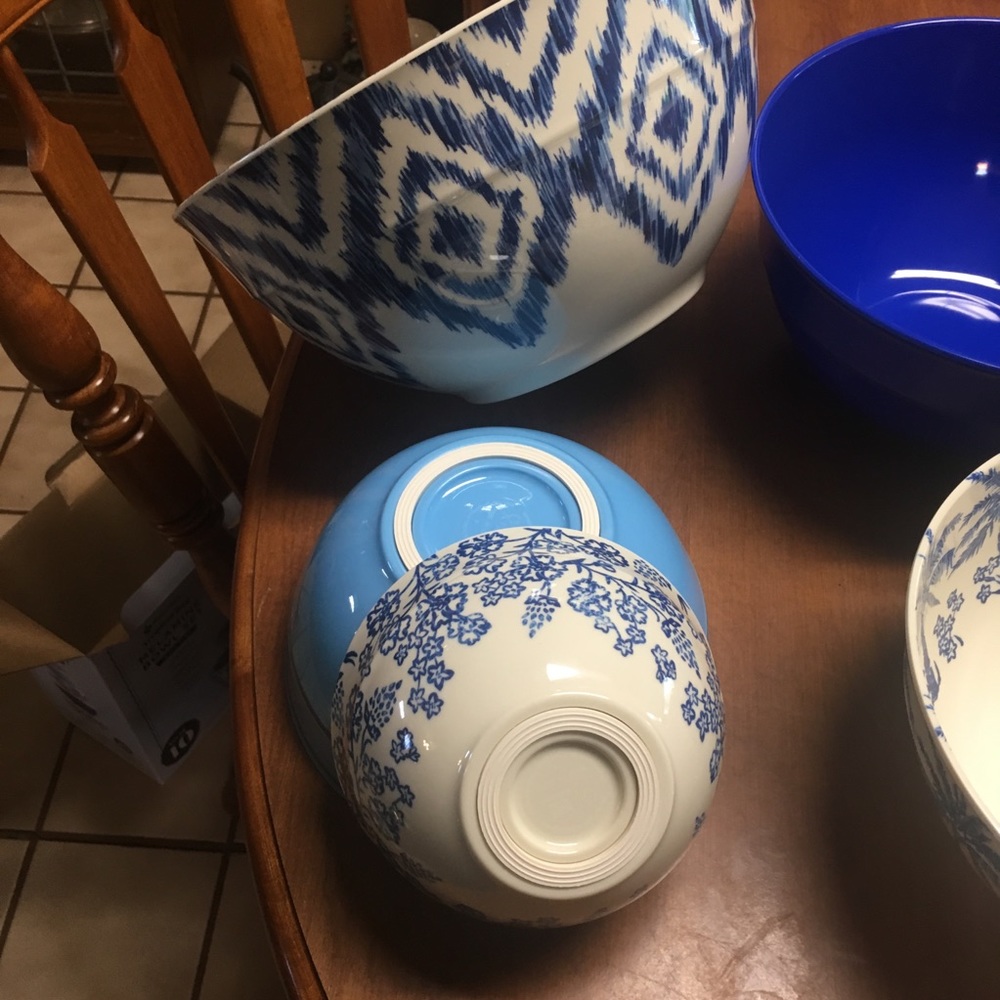 10 Pc Tropical Melamine Bowls w/Lids Blue & White - Picture 6 of 8
